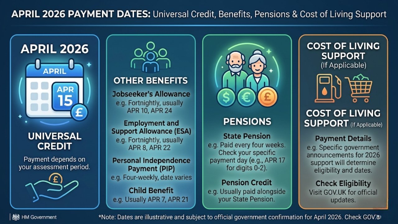 April 2026 Payment Dates: Universal Credit, Benefits, Pensions & Cost of Living Support